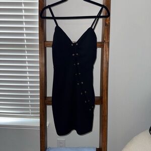 Charlotte Russe Black Spaghetti Strap Mini Dress with Eyelet Accents